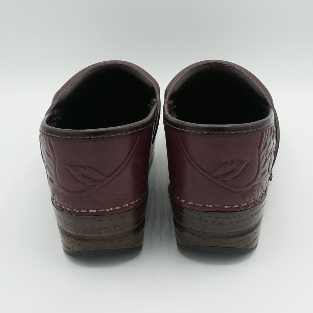 Dansko Professional Burgundy Floral Embossed Leather Clogs - EU 38 / US Women's - Picture 7 of 10